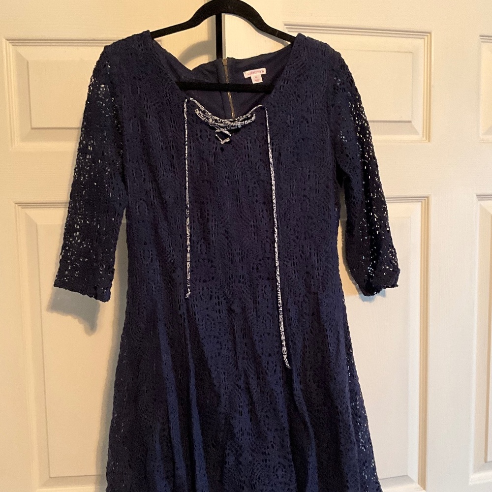 Large blue crochet dress